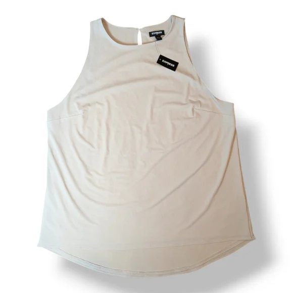 Express Cream Dressy Long Hem Double Lined Sleeveless Tank Top Women's Large NWT - Picture 3 of 16